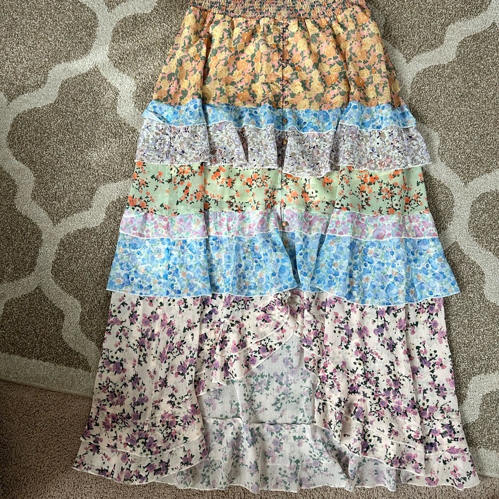 Tiered floral maxi skirt